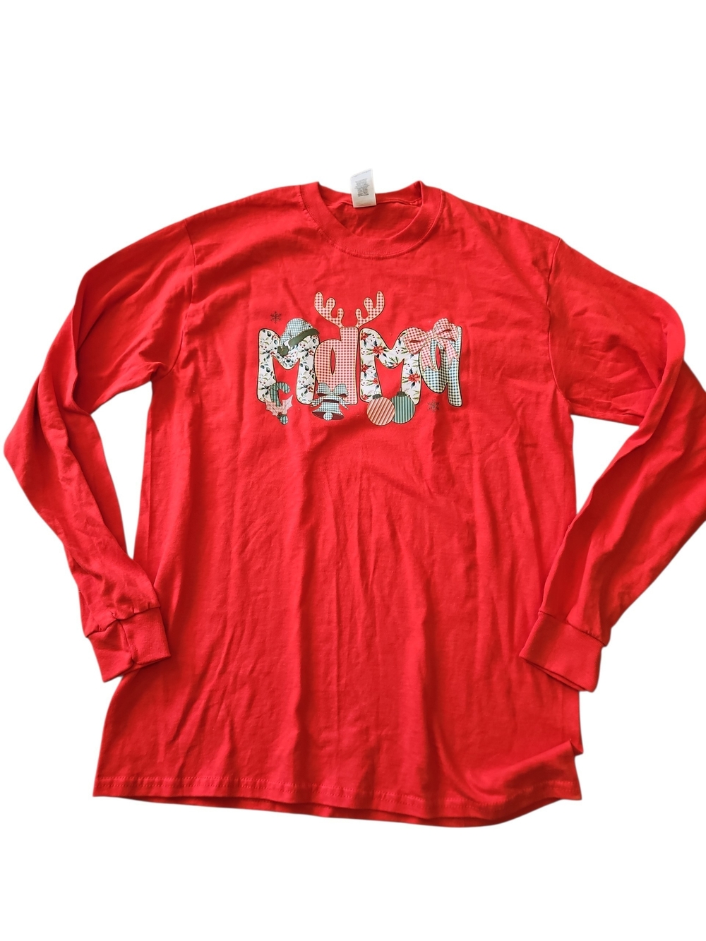 Red Long-Sleeve Holiday Graphic Tee Mama Festive Size Medium